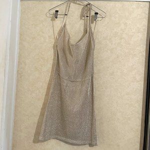 Gold Shimmer Halter Cowl Neck Mini Dress